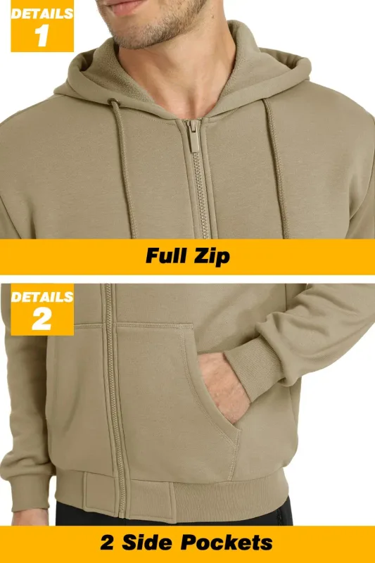Big Pockets Fleece Lining Hoodies Mens Hooded Coats Full Zip Up Casual Hoodie Jackets Athlete Running Hiking Sportswear — image 5