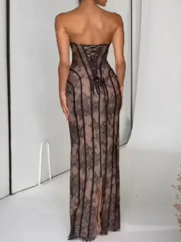 Elegant Chic Gauze Fishbone Party Gown Off-shoulder Strapless Maxi Dress Women Lace Shaping Waist Vestidos 2026 Evening Dresses — image 3