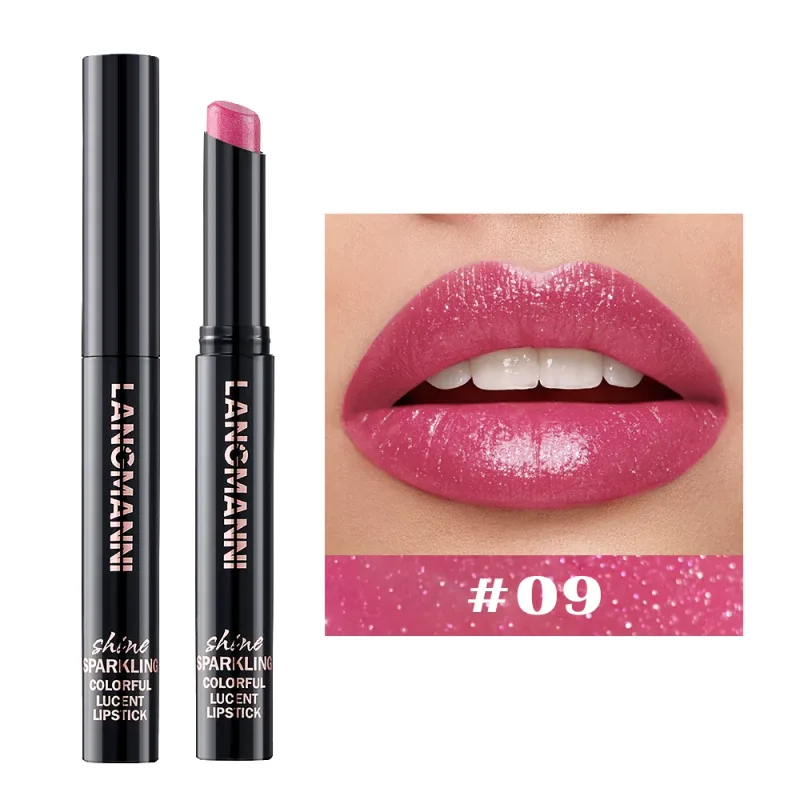 10 Colors Rotating Diamond Lipstick Slanted Glitter Shiny Metallic Lip Tint Long Lasting Nude Shimmer Shiny Lip Gloss Makeup