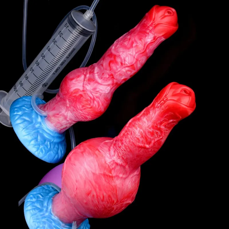Ejaculation Anal Plug Dog/Wolf Dildo Inflatable Big Knot Penis with Squirting Function Strong Sucker Sex Toy for Women Men