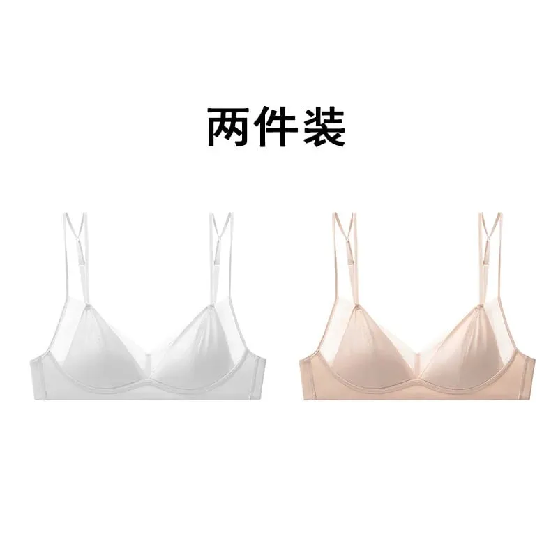 Modish Leopard Intimate Set Non-wire Thin Triangle Bra Breathable Summer Nude Fabric Small Chest Firm Gathering Womens Indoor