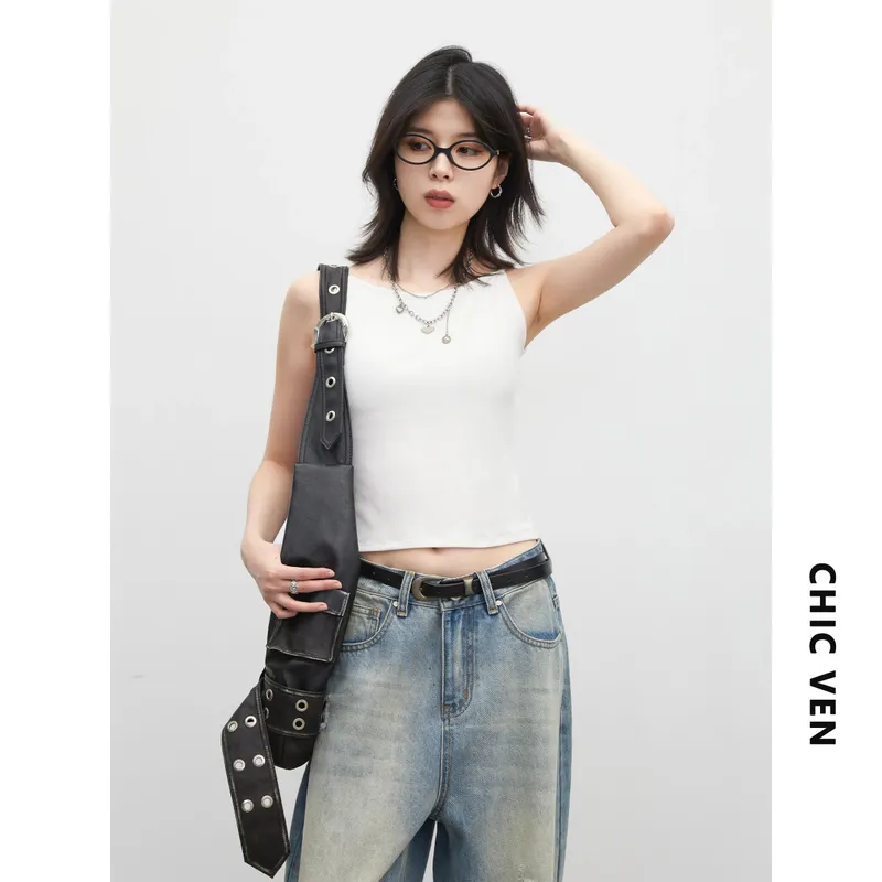 VEN Women Bottom Tees Solid New Slim Micro Elastic Tanks with Chest Cushion Ladies Camis Vest for Girl Summer 2026