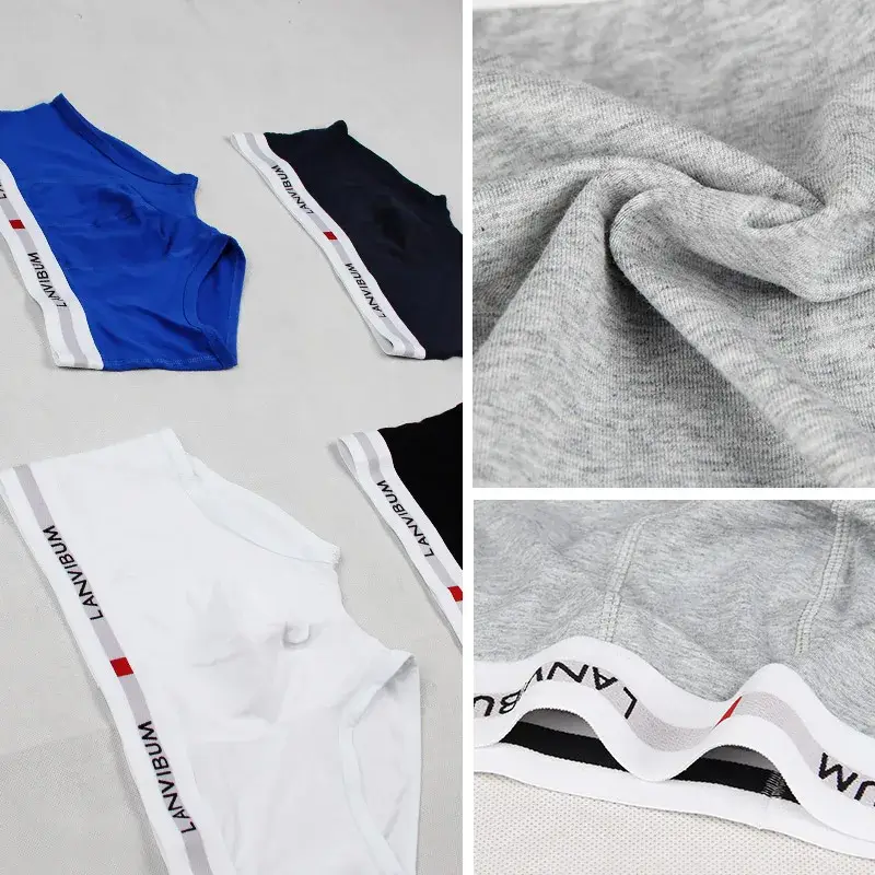 Sous-vêtements pour hommes jeunesse U surélevé taille basse coton quadrilatère pantalon couleur unie grand short pour hommes