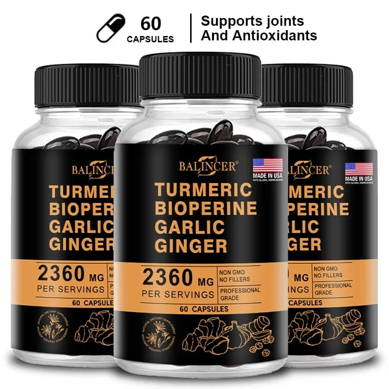 Turmeric and Black Pepper Ginger - Joint Support Supplement Containing Piperin and 95% Curcumin. Digestive and Immune Support