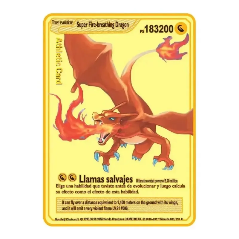 Van Gogh Museum Pokemon English Metal Card Anime Pikachu Charizard Mewtwo Shiny Letters Game Collection Card Kids Toy Gifts
