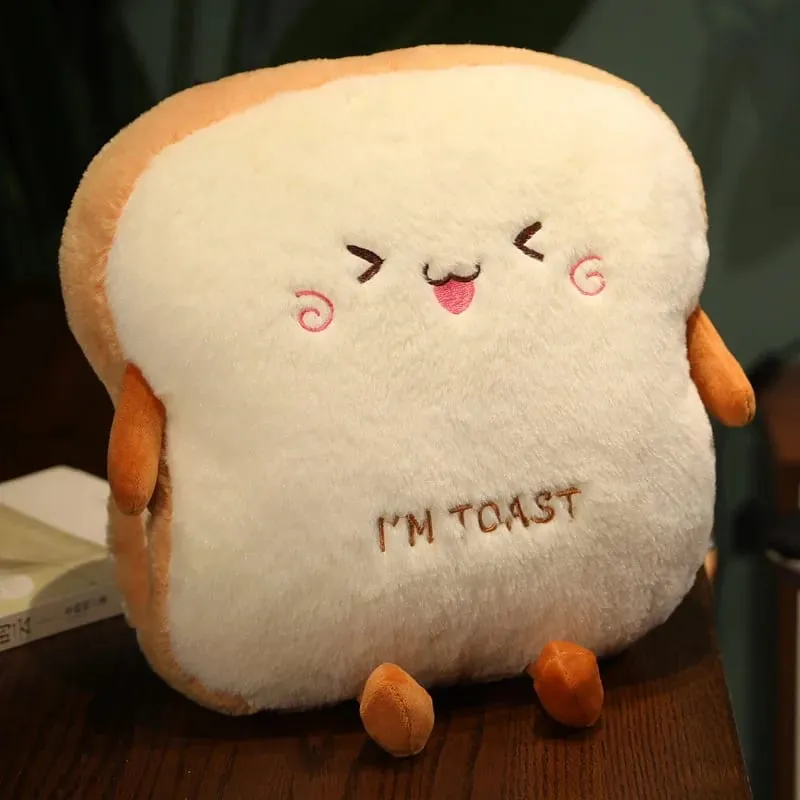 Plush Toast Pillow Cute Bread Stuffed Simulation Food Plushie Soft Warm Hand Pillow Cushion Home Decora Kids Toy Birthday Gift