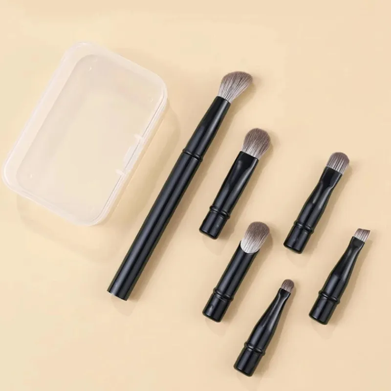 6pcs Portable Makeup Brush Replacement Head Set Nose Shadow Brush with Box for Women Professional Cosmetic Puff Brush Cleaner — image 3