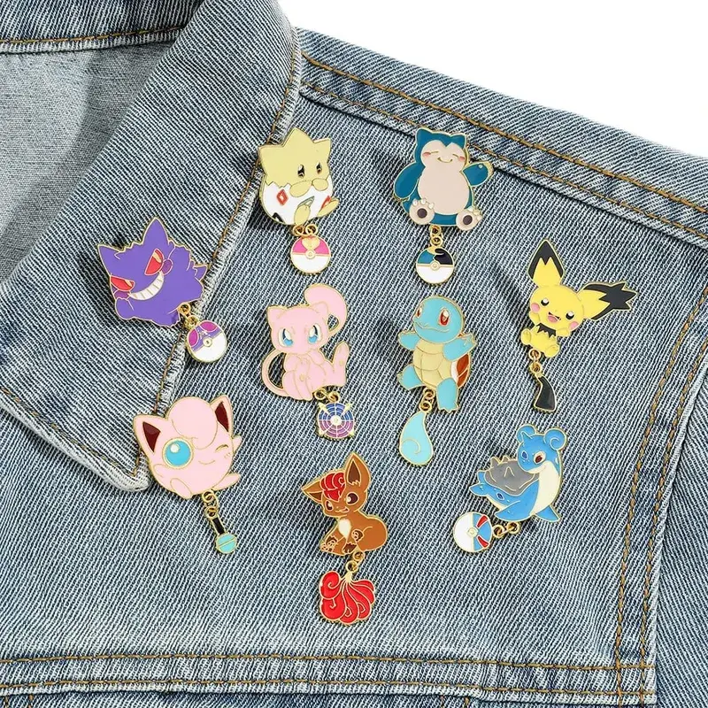 Enamel Pins Set - Cute Pikachu Squirtle Charmander Brooches for Backpacks Jackets - Anime Cartoon Badges Gift for Fans