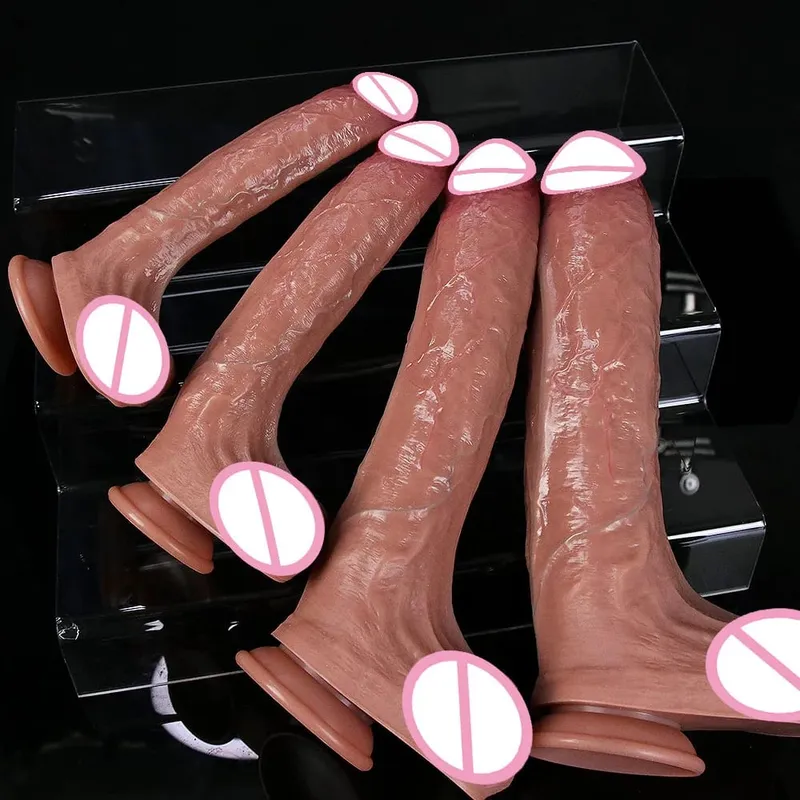 4 storlekar Realistisk Mjuk Stor Dildo Dubbel Silikon Sugkopp Penis Par Onani Enorm kuk Kvinna Man Anal Vuxen Sexleksak