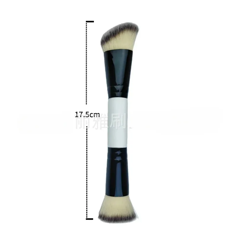 Double Head Makeup Brushes 2 In 1 Flat/Angled Foundation Concealer Contour Brush for Blending Loose Powder Liquid Cream