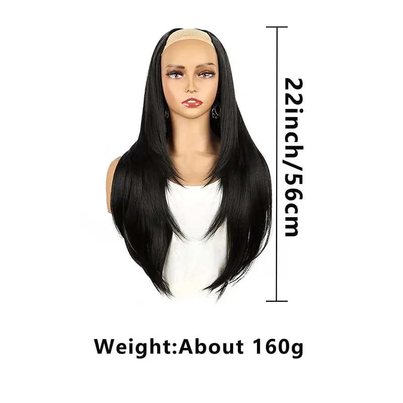Long Straight Clip-in Hair Extensions Synthetic U Part Hairpieces for Women 22 Inch Gorgeous Fluffy Layer Wigs Party Daily Use