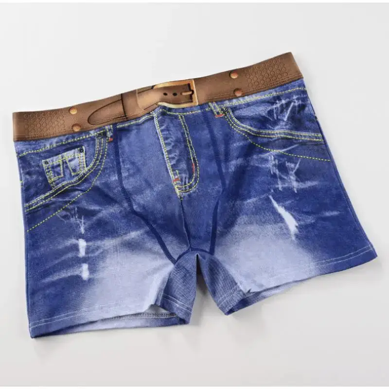 1 Stück Herrenunterwäsche aus Baumwolle mit Denim-Aufdruck, U-förmiges Design, atmungsaktive Boxershorts, Herren-Komfort-Baumwolle