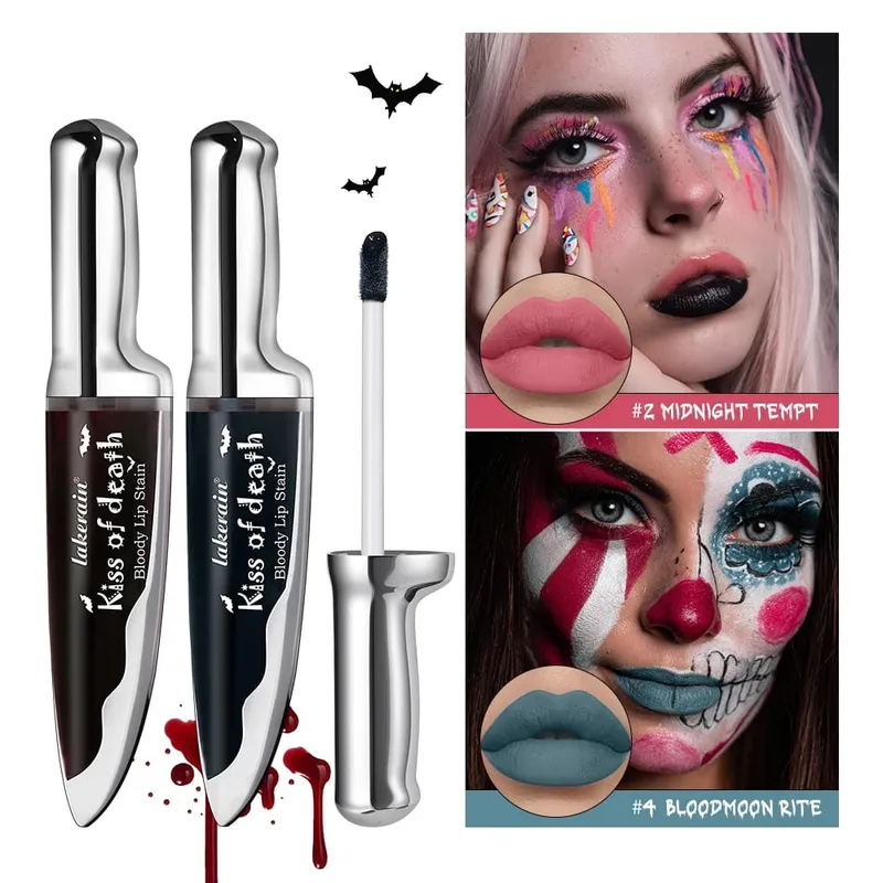 5pcs Goth Halloween Makeup Set Foundation Stick Red Temporary Hair Color Spray Lip Stain Eyeshadow Stick Cosplay Party Makeup