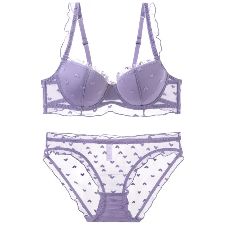 Thin Soft Underwire Anti-sagging Large Breasts Show Small Text Bra Set Fat Mm Large Size D Cup Lace Sexy Underwear Women