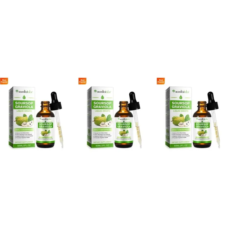 AcentiLabs Soursop Graviola Liquidหยดวิตามินซีรองรับระบบย่อยอาหารสุขภาพระบบภูมิคุ้มกันป้องกันอนุมูลอิสระ 60mlสำหรับผู้ใหญ่
