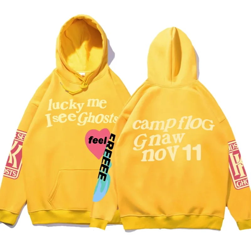 Graffiti Letter Printed Loose Hooded Kanye Sweatshirts Men Oversized Fleece Luck Me I See Ghosts Hoodie Unisex Pullover Hoody — image 11