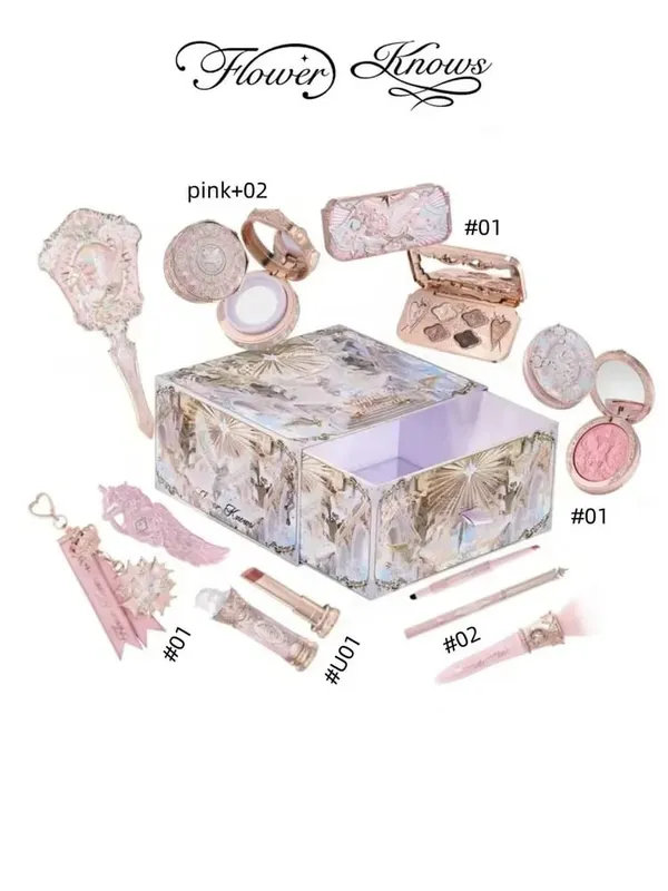Flower Knows Knight Unicorn 10Pcs Full Makeup Set Eyeshadow Blush Lipstick Loose Powder Lip Liner Mirror Gift Box