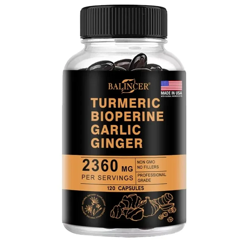 Kurkuma gyömbér-kiegészítő piperinnel 2360 Mg fokhagymával Comfort Emésztést és immunrendszert segítő tápanyag-kiegészítő kalcium-gluténmentes