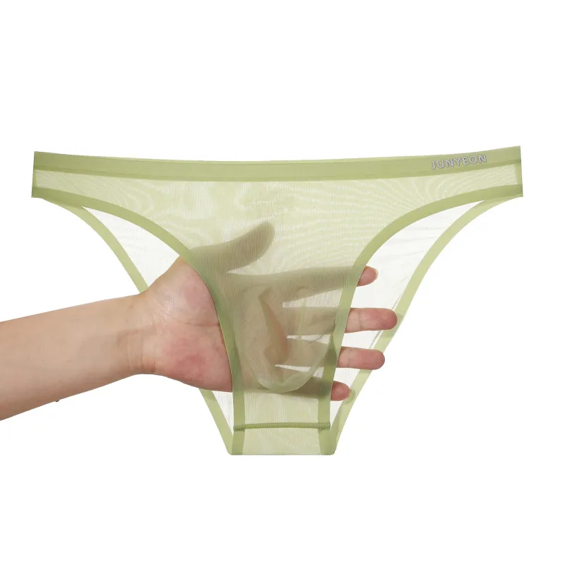 Dikişsiz çabuk kuruyan erkek külot iç çamaşırı düz renk buz ipek ultra-ince külot seksi nefes 3D kese külot iç çamaşırı