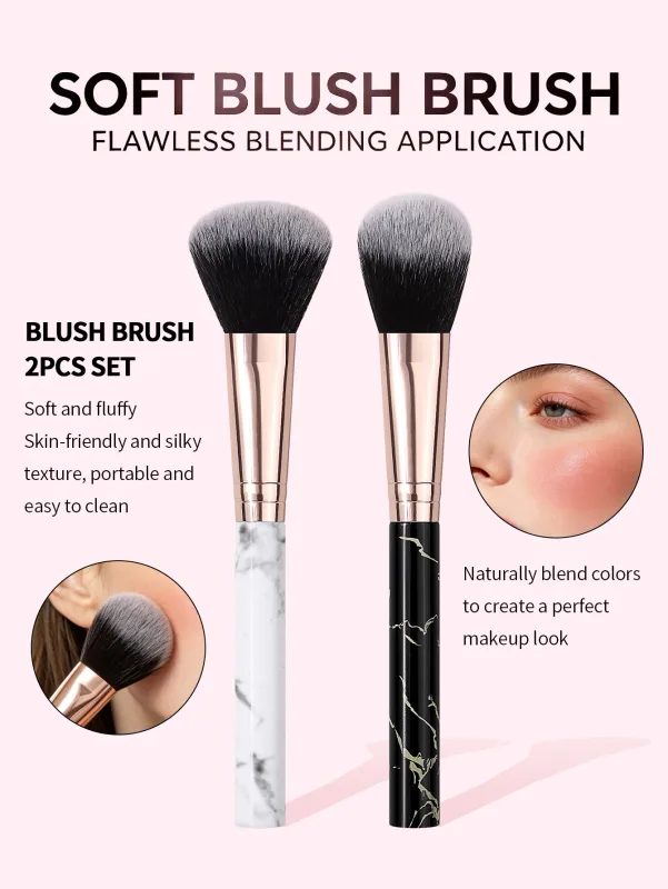 2Pcs Marble Handle Blush Brushes Soft Fluffy Face Makeup Brush For Cheek Blush Powder Cosmetic Blending Beauty Make Up Tools — image 2