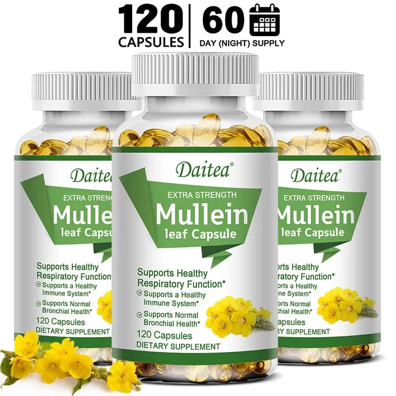 Mullein Extract Capsules Suitable For Lung & Bronchial Cleanse for Smokers - Respiratory Health Support Gut Health