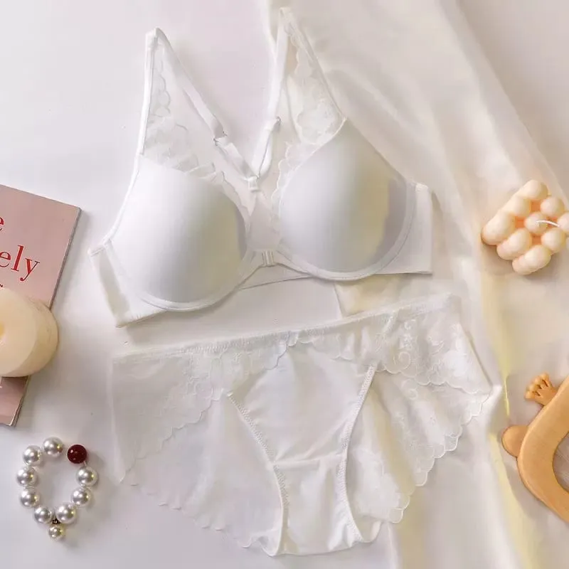 Bezešvá přední přezka Halter Podprsenka Měkká Kostice Tenká Letní Push Up Malé Zmenšení poprsí Velký hrudník Sexy spodní prádlo se zády 32-38 Set