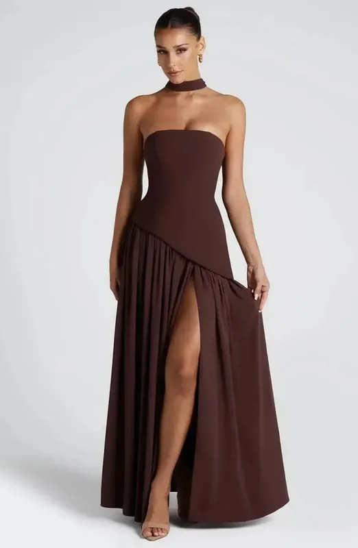 Solid Spliced Ribbon Maxi Dress Women Elegant Strapless Sleeveless Slit Long Dresses 2025 New Summer Holiday Party Lady Vestidos — image 8