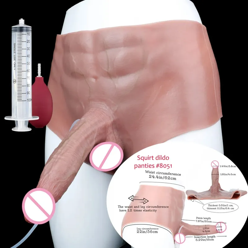 Black Nude Strapon Big Realistic Ejaculation Dildo Silicone Squirting Panties With Simulated Solid Penis Sex Toy For Women — image 28