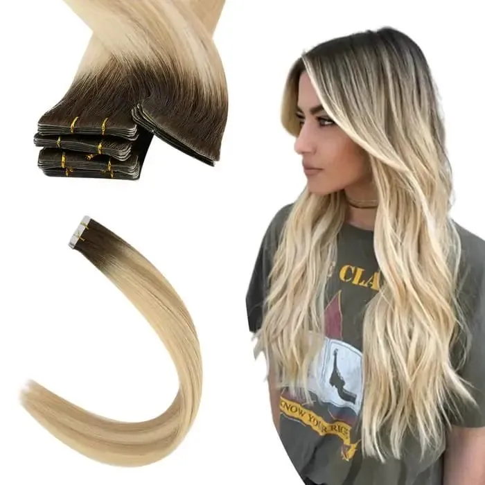 [12 Months] Invisible Seamless Injection Tape Hair Extensions Virgin Hair Whitest Blonde 10A Quality Long Uselife