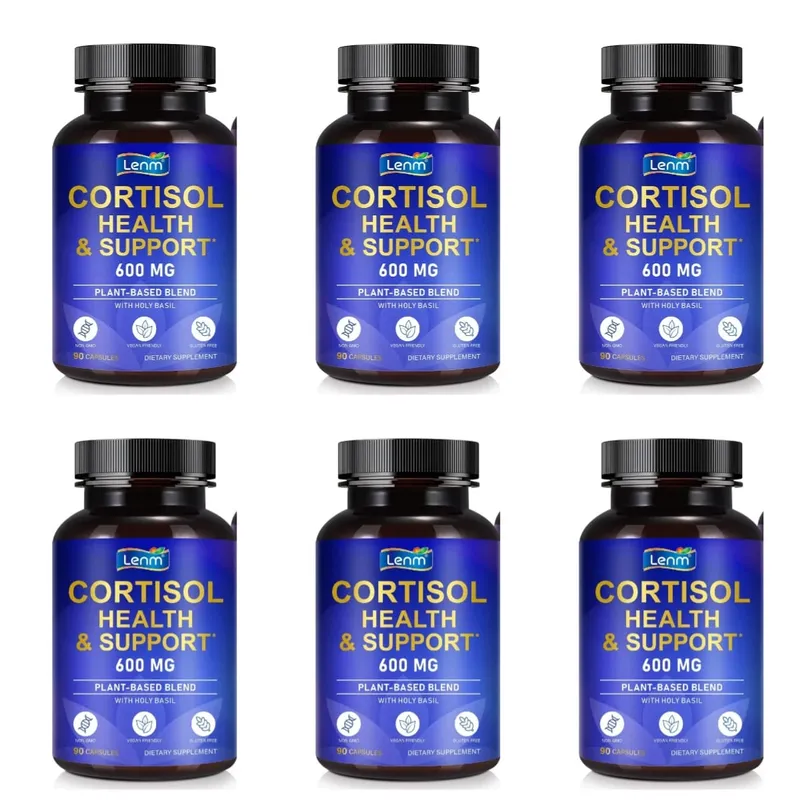 Lenm Cortisol สนับสนุนสุขภาพแคปซูล Ashwagandha Rhodiola Holy Basil L-Theanine สำหรับความเครียด Balance & ผ่อนคลายผู้ใหญ่ 90 นับ