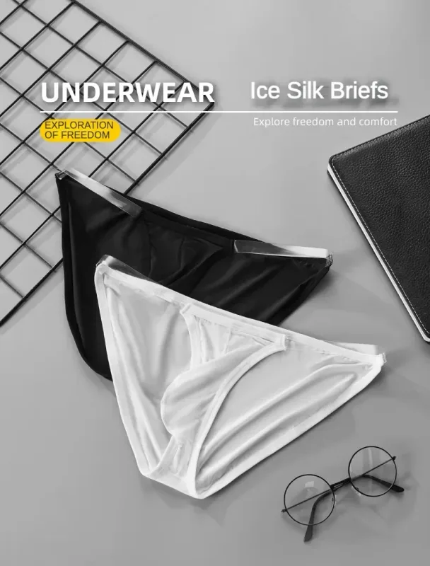 Mens Underwear Sexy Transparent Briefs Low Waist Breathable Thin Ice Silk Sexy Men Underwear