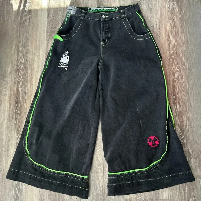 Jeans Spring and Autumn European and American wide-leg loose alien pattern trousers 2024 new high street trend hip-hop men