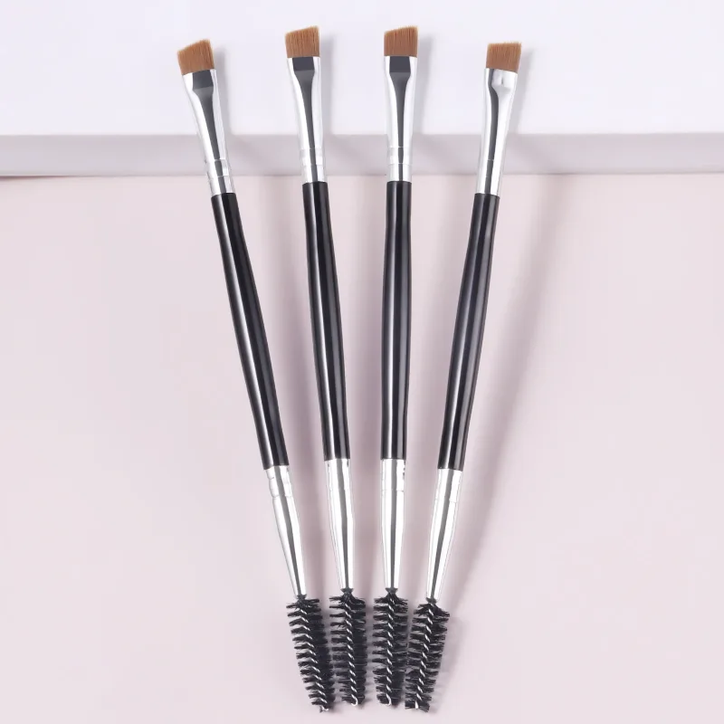 Pincéis de maquiagem de sobrancelha de cabeça dupla, 4 unidades, escova de cílios em ângulo, pincel de preenchimento de sobrancelha, ferramentas cosméticas profissionais para os olhos
