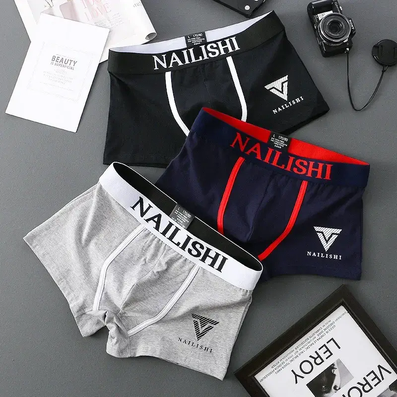 Boxer en coton pour hommes, sous-vêtements respirants, short à la mode, lettre tendance, taille moyenne, short Quadrangle, coin plat, Perso, 1/2 pièces