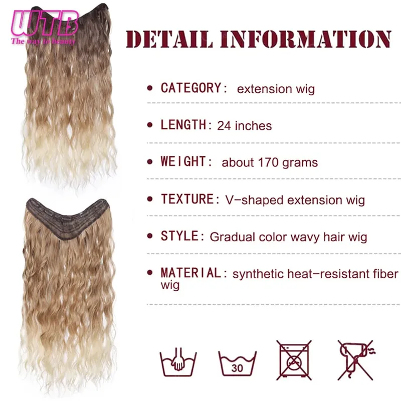 WTB Gradient Color Hair Extensions Synthetic Wig BB Clip Style Water Wave Pattern Suitable for Women's Daily Wear and Holidays — image 7
