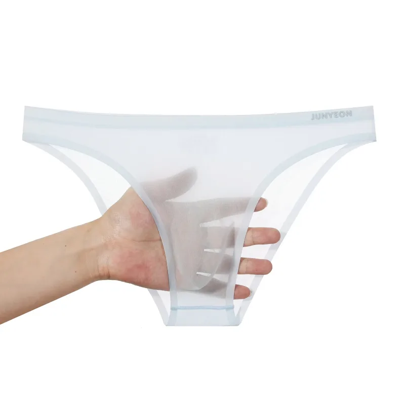 Dikişsiz çabuk kuruyan erkek külot iç çamaşırı düz renk buz ipek ultra-ince külot seksi nefes 3D kese külot iç çamaşırı