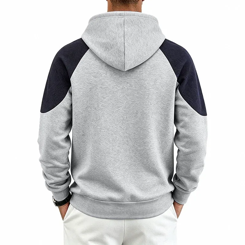 Men Patchwork Color Block Pullover Hoodie Drawstring Kangaroo Pocket Long Sleeve Loose Sweatshirt Autumn Winter Streetwear Tops