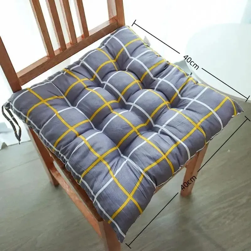 Non-deformable Thick Padded Square Seat Cushion Cute Cartoon Prints with Fixed Ties for Long Time Sitting
