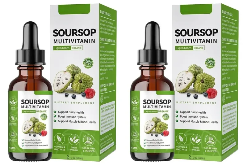 Soursop Liquid Drops Herbal Extract Plant Based Supplement with Soursop Fruit and Leaf Blend Daily Wellness Formula Vegan