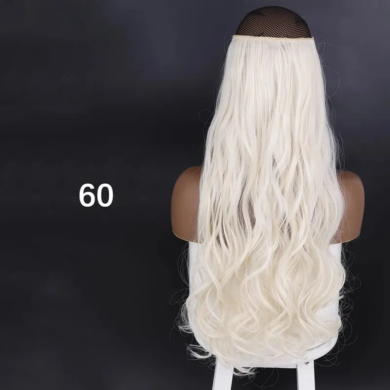Synthetic No Clip Hair Extensions Natural 16 22 32" Long Wavy Invisible Wire One Piece False Hairpiece For Women