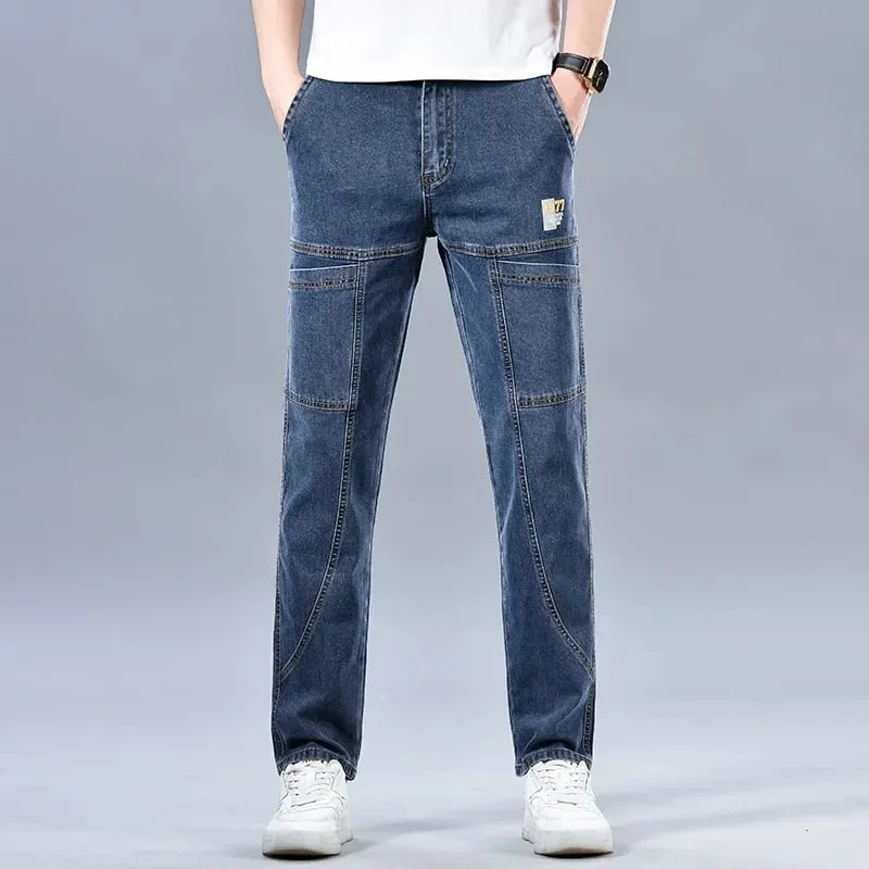 6 Pockets Slim Straight Jeans Men's 2025 Autumn New Elastic Business Casual Denim Pants Comfortable Fashion Male Trousers
