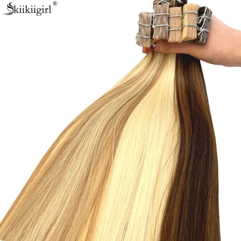 kiikiigirl tape in human hair extensions Natural Seamless Invisible SKin Weft 16"-24" human hair extensions