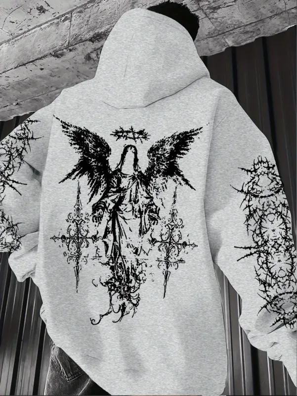 Gothic Style Angel Print Hoodies Lalaki Babae Outdoor Street Casual Sport Trend Hip-hop Couple Long-sleeve Autumn Winter Sweatshirt
