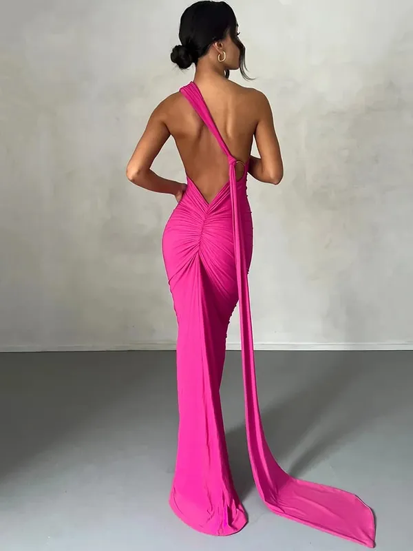 Hugcitar Een Schouder Backless Verstelbare Sjaal Lus Ruches Sexy Maxi Jurk 2025 Vrouwen Elegante Y2K Streetwear Festival Outfit — image 11