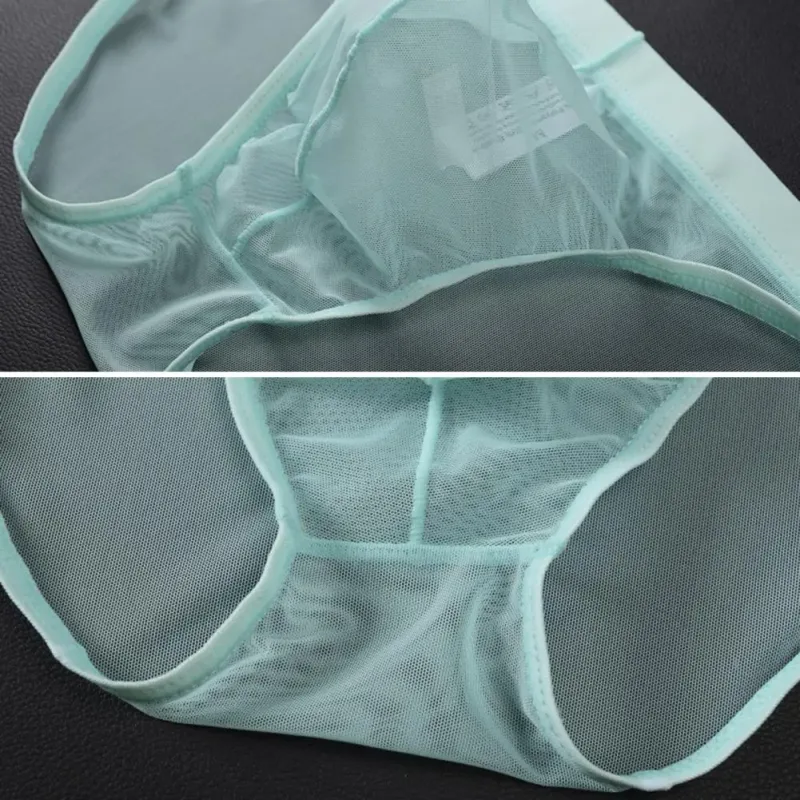 Men Seamless Ice Silk Briefs Low-rise Ultra-Thin See-through Panties Solid Color Quick Drying Underwear