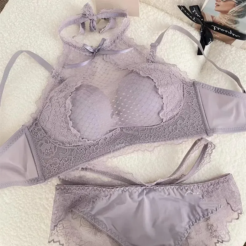 Halter Neck Push Up Bra - Latex Lace Bralette for Small Bust Voluptuous Lift & Pure Seduction Wireless Lingerie Cover Bra