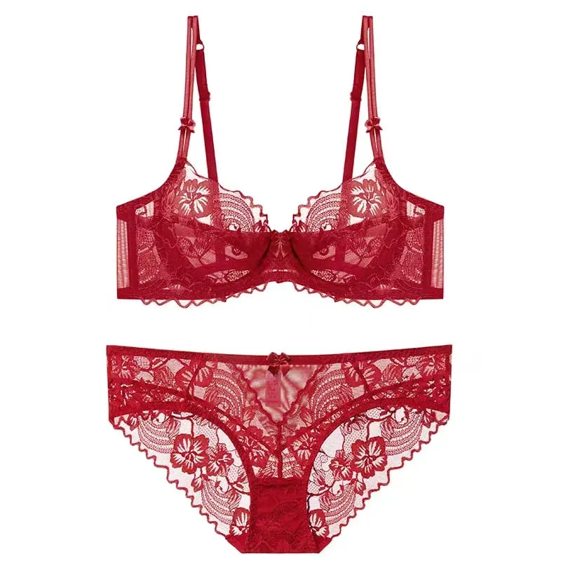 French Lace Minimizer Bra for Women Full Bust Support Bra Ultra Thin & Breathable Anti-Sagging Sexy Tushy Bra Set MOYISU Sexy