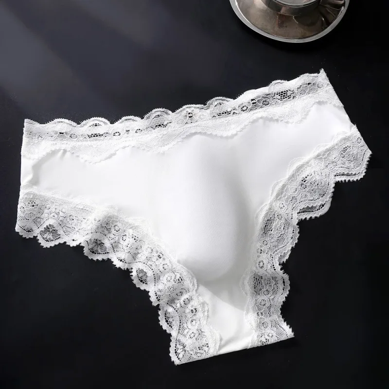 Bragas para hombre, calzoncillos con adornos de encaje, transpirables, de alta elasticidad, bolsa convexa 3D, ropa interior Sexy fina transparente