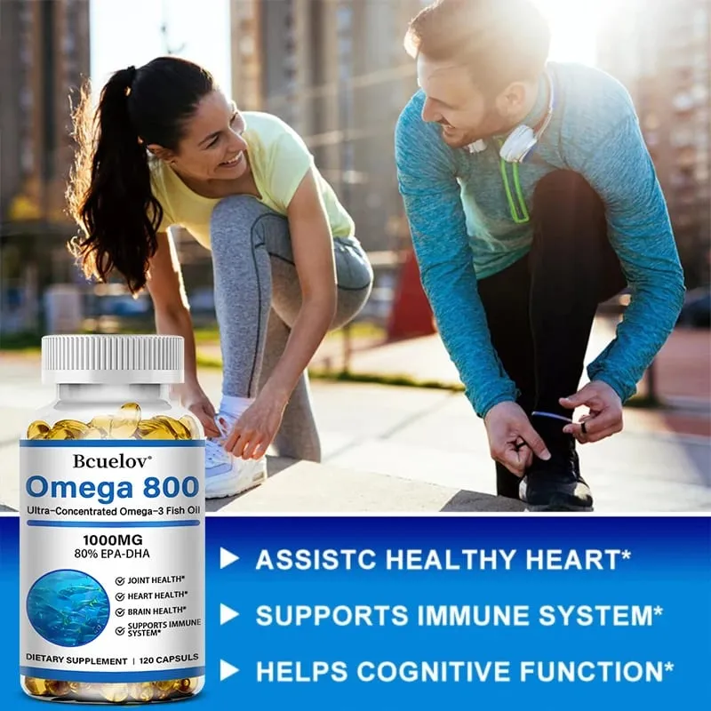 Bcuelov Fish Oil Omega 3 Supplements 1000mg Softgels Omega 3 Fish Oil for Healthy Heart Brain Support 30/60/120 Capsules
