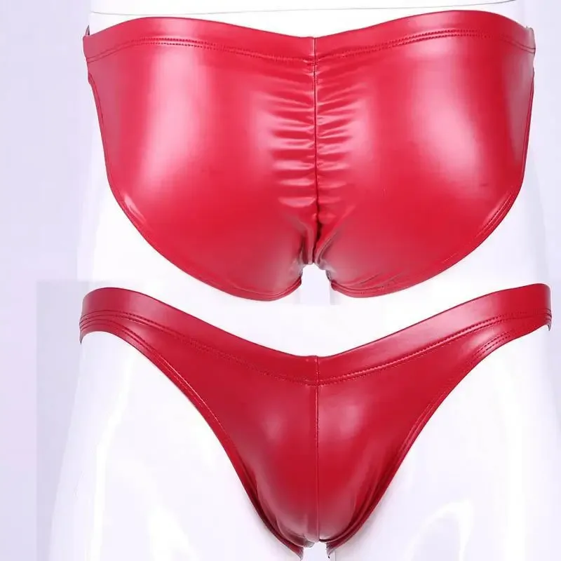 Celana Renang Mengkilap Minyak Busa PU Elastis Bokong Rendah Pengangkat Bikini Slip Shirring Jahitan Selangkangan Pakaian Dalam Celana Pendek Mandi